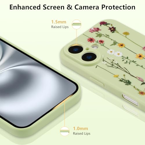 Coque iPhone 16 anti-rayures et antichoc, silicone souple vert à fleurs - 3