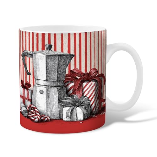 Taza de café de cerámica para cafetera, regalos festivos de Navidad, bastones de caramelo, Navidad, color rojo, novedosa, taza para beber con asa, regalo para amigos, familiares, compañeros de trabajo