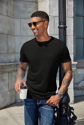 COOFANDY Men's Henley Shirts Short Sleeve Casual Basic Henley Tee Summer Button Lightweight Stretch T Shirts4