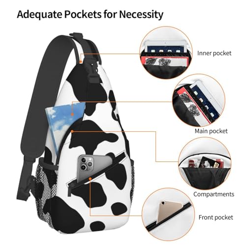 Mochila Sling negra con estampado de vaca para senderismo miniatura 3