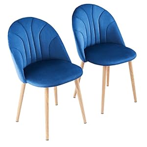 CO-Z Set van 2 fluwelen eetkamerstoelen met metalen poten en rugleuning, eetkamerstoelen met stoffen bekleding…
