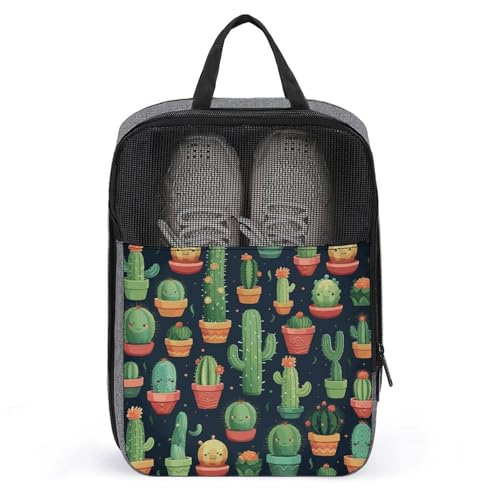 Cute Cactus Seamless Illustration Shoe Bags for Travel Water-Resistant Shoes Pouch with Handle Fashion Shoe Organizer with Zipper Closure Portable Sneaker Carrier for Men & Women Daily Use