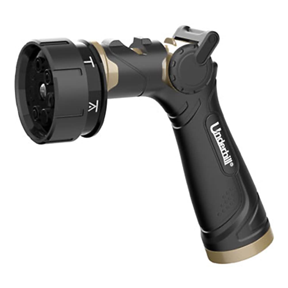 UnderhillPattern Master Gold Series Garden Water Hose Nozzle Sprayer Head, 3/4-Inch Thread Inlet, Heavy-Duty, Adjustable 7 Spray Patterns, NG250-8S