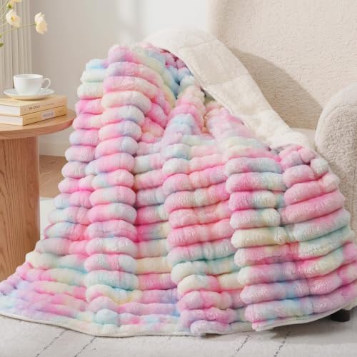Image of Fleece Weighted Blanket for Adults 48 inch x 72 inch 12lbs Soft Blankets, Rainbow