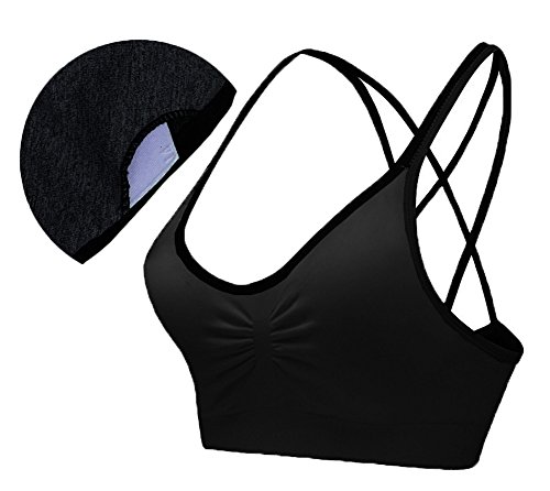 Image of AKAMC Women's Cross Back Sport Bras,Adjustable Straps Padded Criss Cross Cropped Bras for Yoga Workout Fitness