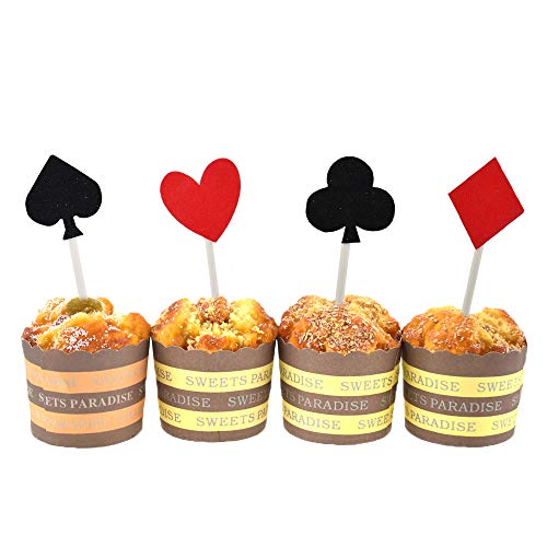 HZOnline Glitter Poker Heart Cupcake Toppers, Playing Cards Muffin Cake Fruit Food Picks Casino Party Decor (20pcs Poker)