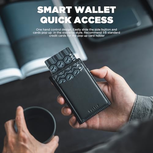 VULKIT Men's Wallet with ID Window Premium Leather Wallets RFID Blocking Minimalist Wallet Pop Up Card Holder Magnetic Closure2