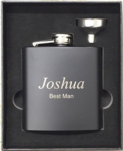Engraved 6oz Stainless Steel Hip Flask Matte Black Funnel Gift Box Personalized