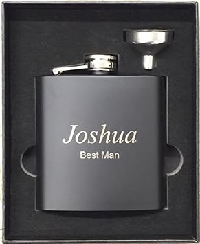 Engraved 6oz Stainless Steel Hip Flask Matte Black Funnel Gift Box Personalized
