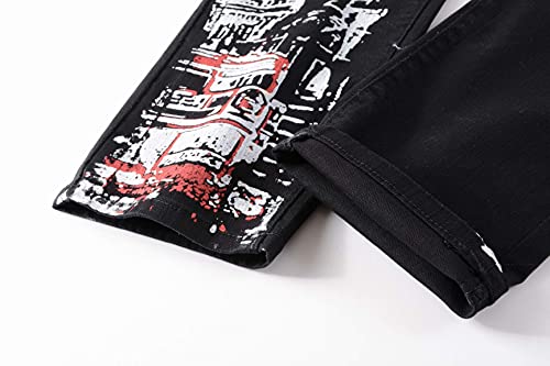 Wjwlskb Men's Printed Regular Fit Comfort Flex Waist Casual Jeans (Black 5608, 36) #TOP4