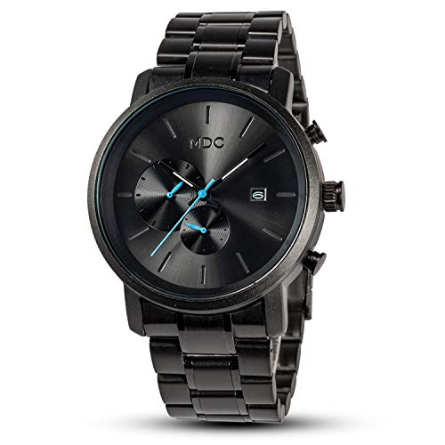 Men's Analog Wrist Watch Cool Black Stainless Steel Watches for Men Metal Casual Waterproof Chronograph Quartz Wristwatch Date Fashion Business by MDC