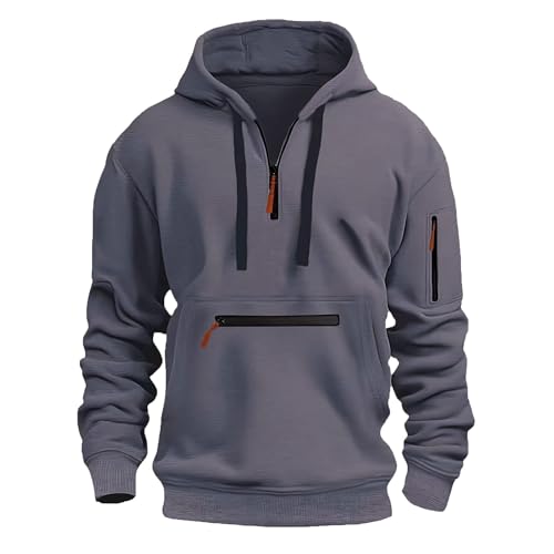 Sudadera con capucha para hombre, informal, deportiva, sudadera con capucha, invierno, cálido, básico, monocolor, sudadera informal con cordón, manga larga, cómoda, suave, C gris., M