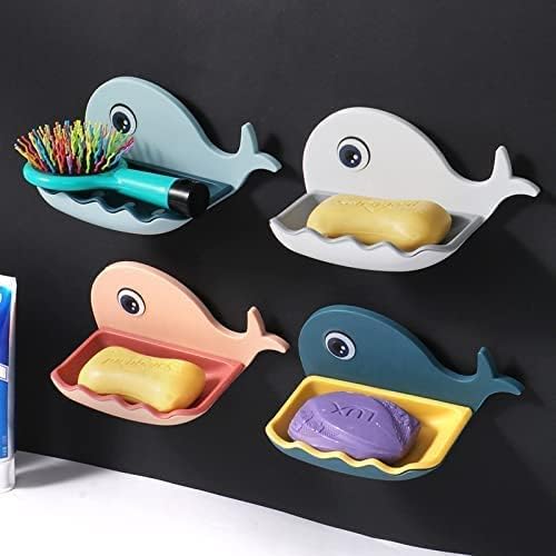 Self Adhesive (Pack of 2) Wall Mounted Soap Stand Holder Dispenser for Bathroom Kitchen,Single Layer ABS Plastic Soap Stand/Holder (Fish Shape)- (Random Color)