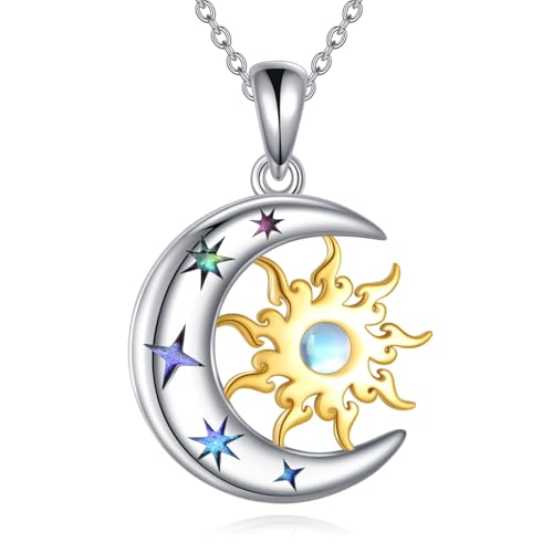 YONFQE Collar de sol y luna de plata de ley 925 con colgante de luna y estrella de media luna regalos para mujeres, Normal, Plata esterlina, No es una piedra preciosa