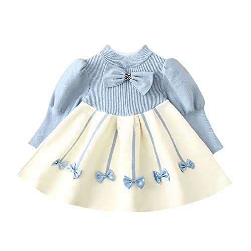 Image of Bold N Elegant Baby Girl's Winter Warm Woolen Full Sleeve Tulle Tutu Dress Frock with Bows for Infant Toddler Teedler Girls