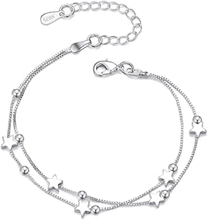 GUROTD Silver Bracelet for Women Girls Sterling Silver Star Bracelet 925 Silver Bead Bracelets Gift