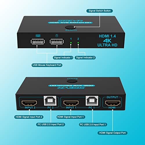 Sgeyr Kvm Switch, Sgeyr Kvm Switch Hdmi,Usb Switch For 2 Computers Sharing Mouse Keyboard Printer To One Hd Monitor thumb #3