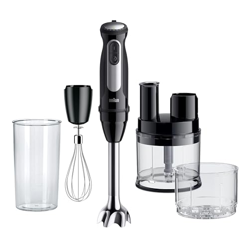 Braun Stabmixer MultiQuick 5 Pro MQ55755M - Elektreischer Stabmixer mit 25 Geschwindigkeitsstufen, Easy Click System Plus, 4-teiliges Zubehör-Set, 1000 Watt, Schwarz