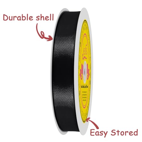 Image of Double Face Black Satin Ribbon 7 /8 inch X 100 Yards Polyester Black Ribbon for Gift Wrapping Very Suitable for Weddings Party Hair Bow Invitation Decorations and More
