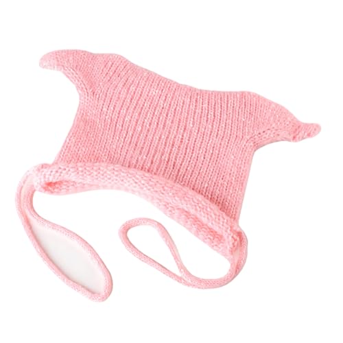 Dsgzkk Novelty Knitted Clown Hat for Female Girl Drawstring Pullover Hat Winter Warm Hat for Outdoor Shopping Cycling Daily Pink