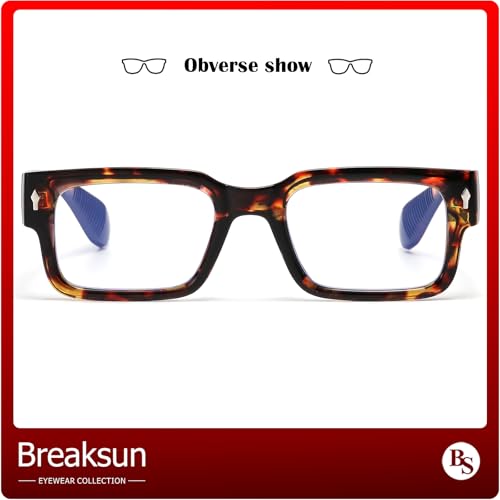 Image of Breaksun Rectangle Glasses for Men Women Square Blue Light Glasses Thick Frame Black Eyeglasses