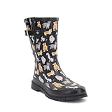 Western Chief Women's Printed Mid Rain Boots Durable Waterproof Design with Adjustable Buckle, Dog Pack, 8