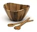 Lipper International 1174-2 3 Piece Wave Bowl with Servers, Large, Acacia, (12"), Brown