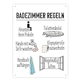 Badezimmer Regeln für ein hygienischeres Bad Metallschild XXL in 28x38 cm Blechschild für die Toilette mit den wichtigsten Regeln für das Klo für ein sauberes WC mit Grafiken