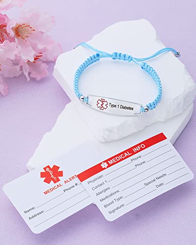 Image of JF.JEWELRY Pre-Engraved Type 1 Diabetes Medical Alert ID Bracelet | Nylon Rope Braided Medical Alert Bracelet, 6.0-8.5 Inches Adjustable