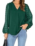 Blooming Jelly Womens Black Blouse V Neck Lantern Sleeve Chiffon Swiss Dot Business Casual Tops...