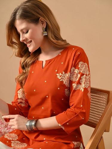 Image of RAINDROP Women's Printed Short Kurti for Girls | Regular Wear Flared Tunic Top | Stylish & Comfortable Rayon Kurti |Short Kurti Top