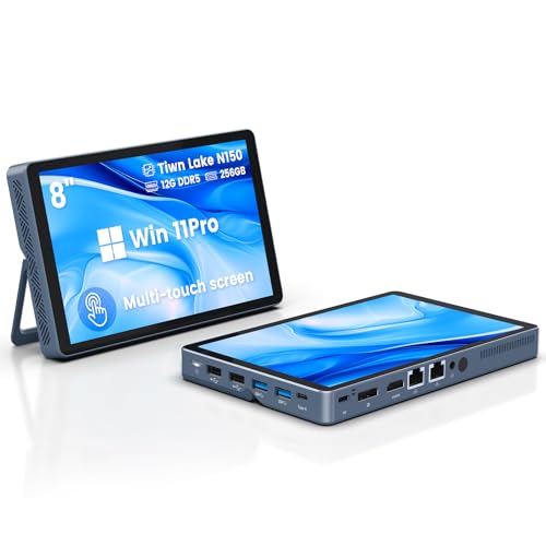Image of KOOSMILE Mini PC N150(up to 3.6GHz), 12GB DDR5 RAM 256GB/512GB/1TB M.2 SSD Mini PC with 8-Inch Touchscreen 4K Dual Display,WIFI6,BT5.2,12 Ports, Portable Micro Computer (N150-12GB+256GB)
