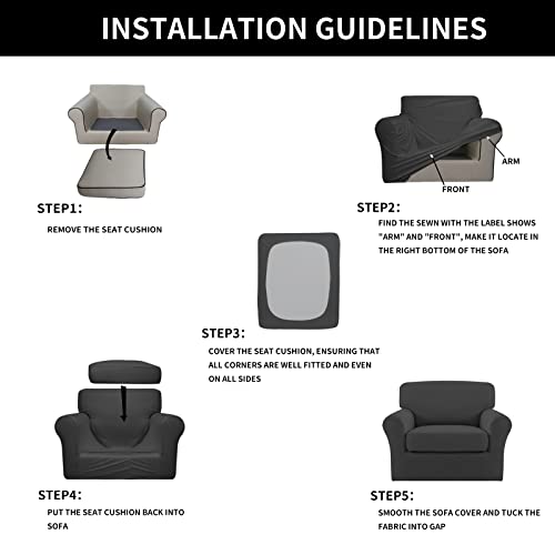 Easy-Going 2 Pieces Microfiber Stretch Chair Slipcover – Spandex Soft Fitted Sofa Couch Cover Washable Furniture Protector With Elastic Bottom Kids Pet Dark Gray #TOP5