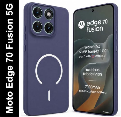 Image of SBMS Silicone Back Cover Case for Motorola Edge 70 Fusion 5G | Soft Micro-Fibre Lining Inside | Magsafe Print On Back Side Camera Protection Bump | Shockproof Case Moto Edge 70 Fusion (Blue)