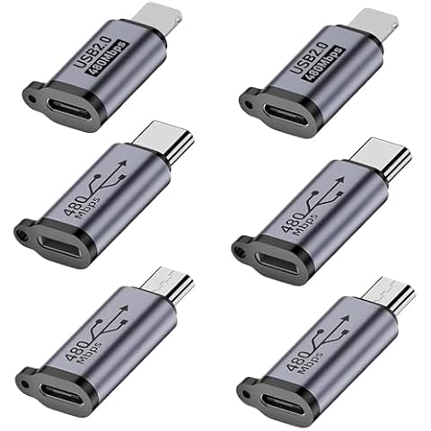 URANT (6Pack for iPhone Female to Type C Male Adapter,Type C Female to Micro Male,Type C Female to iPhone Male,Suitable for iPhone Series,Samsung Galaxy S7 and USB-C Devices Cover