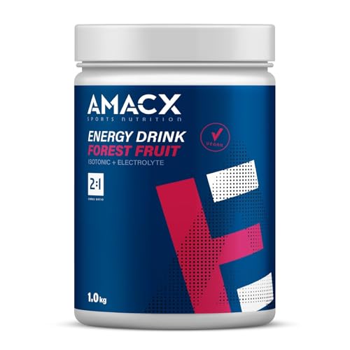 AMACX Boisson Energisante en Poudre – Boisson Isotonique Hydratation + Electrolyte pour le Sport – 1kg – Boissons Énergétiques au Glucose et Fructose – Sans Additifs Artificiels – Fruits des Bois