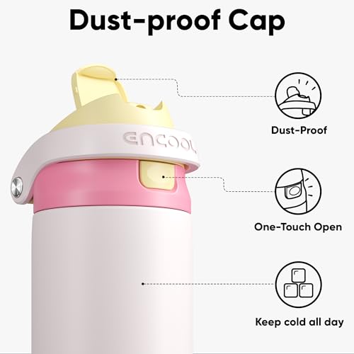 Image of ENCOOL Leakproof Insulated Water Bottle with Straw Dual-Sip Water Bottle Bag-Safe Design for Work, Commute & Gym - Keeps Drinks Cold All Day, 24 oz, Butter Rose