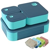 Swkien Bento Lunch Box for Kids, 1100ml Nestable Snack Box with 3 Compartments, Leakproof Lunchbox Microwave & Dishwasher Safe for School, Work, Picnics & Travel - Dark Blue