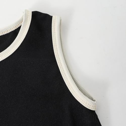 Image of Girl Clothes Solid Color Tank Top Casual Sweatpants 5-10Y Girls' Summer Outfit Set