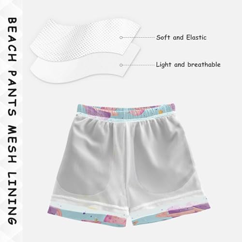 Pigsaly Boys' Swim Board Shorts Space Planet Light Blue Boy's Swim Trunks Kids Swimwear 5T4