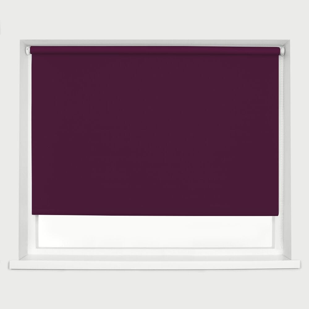 Aubergine Blackout Roller Blinds Thermal Blackout Material Metal Brackets & FIttings 25mm Roller Tube Easy Fit Child Safe Bedroom Office 180cm Width x 160cm Length