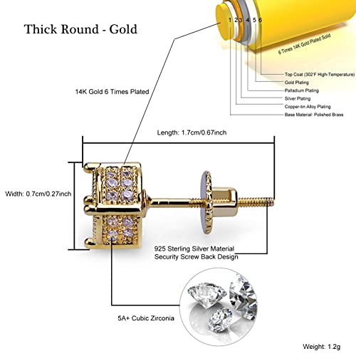 TOPGRILLZ Screw Back Earrings 14K Golden Plated 5A+ Cubic Zirconia Cluster Round Screw On Stud Earrings For Men Women Aretes De Hombre2