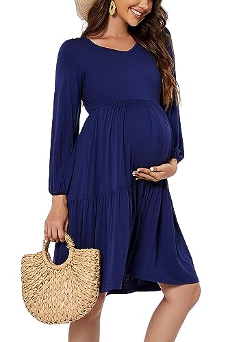 Smallshow Ropa Premama Manga Larga Vestidos Embarazada Navy S