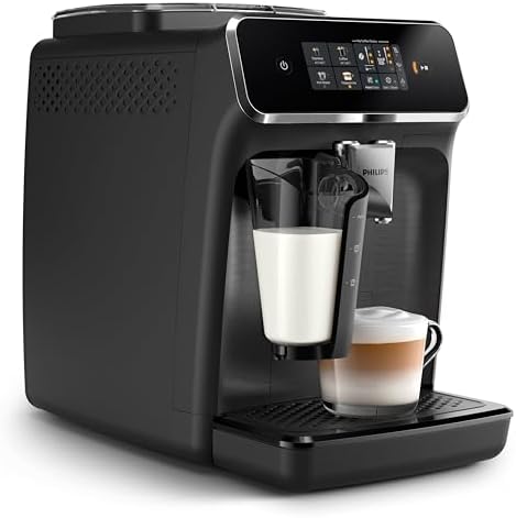 Philips z serii 2300 w pełni zautomatyzowany ekspres do kawy - 4 napoje, nowoczesny, kolorowy ekran dotykowy, LatteGo, SilentBrew, młynek w 100% ceramiczny, filtr AquaClean. Czarny, matowy (EP2330/10)