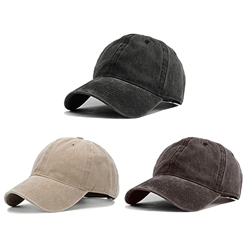 Image of HH HOFNEN Baseball Cap Washed Cotton Unstructured Vintage Hat for Men Women | Unisex Sports Ball Caps Sun Protection Adjustable Outdoor Curved-Brim Dad Hat Classic Plain Cap