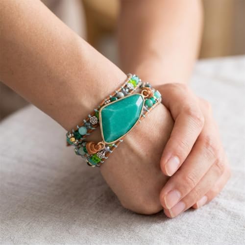 Image of YGLINE Natural Stone Bracelet 5 Wraps Bracelet Handmade Blue Color Boho Bracelet for Women Bracelet