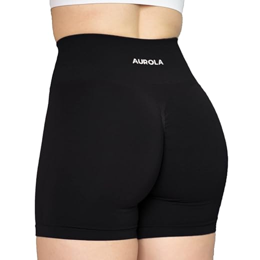 AUROLA Intensify Workout Shorts for Women Seamless Scrunch Short Gym Yoga Running Sport Active Exercise Fitness Shorts Black