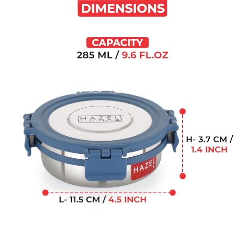 Image of HAZEL Airtight Stainless Steel Containers, 285 ML, Lunch Box with Steel Lid, Set of 4
