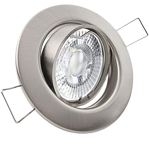 trendlights24 Decora Decken Einbaustrahler 3er Set - LED 7W dimmbar 50° GU10 230V Warmweiß - Edelstahl Optik gebürstet - Einbauleuchte schwenkbar