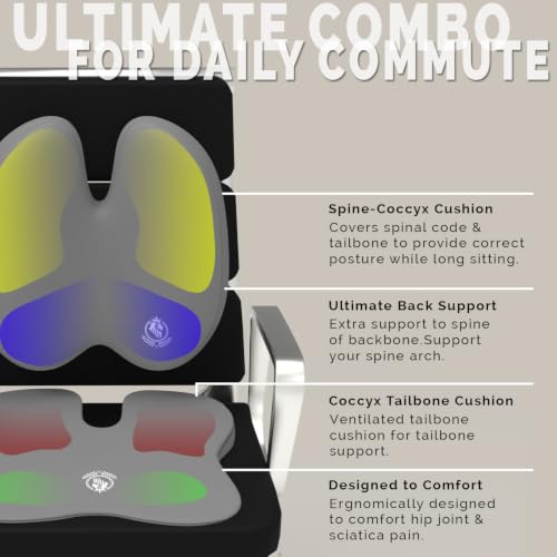 Image of MRRON Car Seat and Coccyx Pillow Kit Memory Foam Back Support and Siting Cushion Ergonomic Adjust Sitting Position Relief Pain for Car or Office Chair (Grey, Backpro)